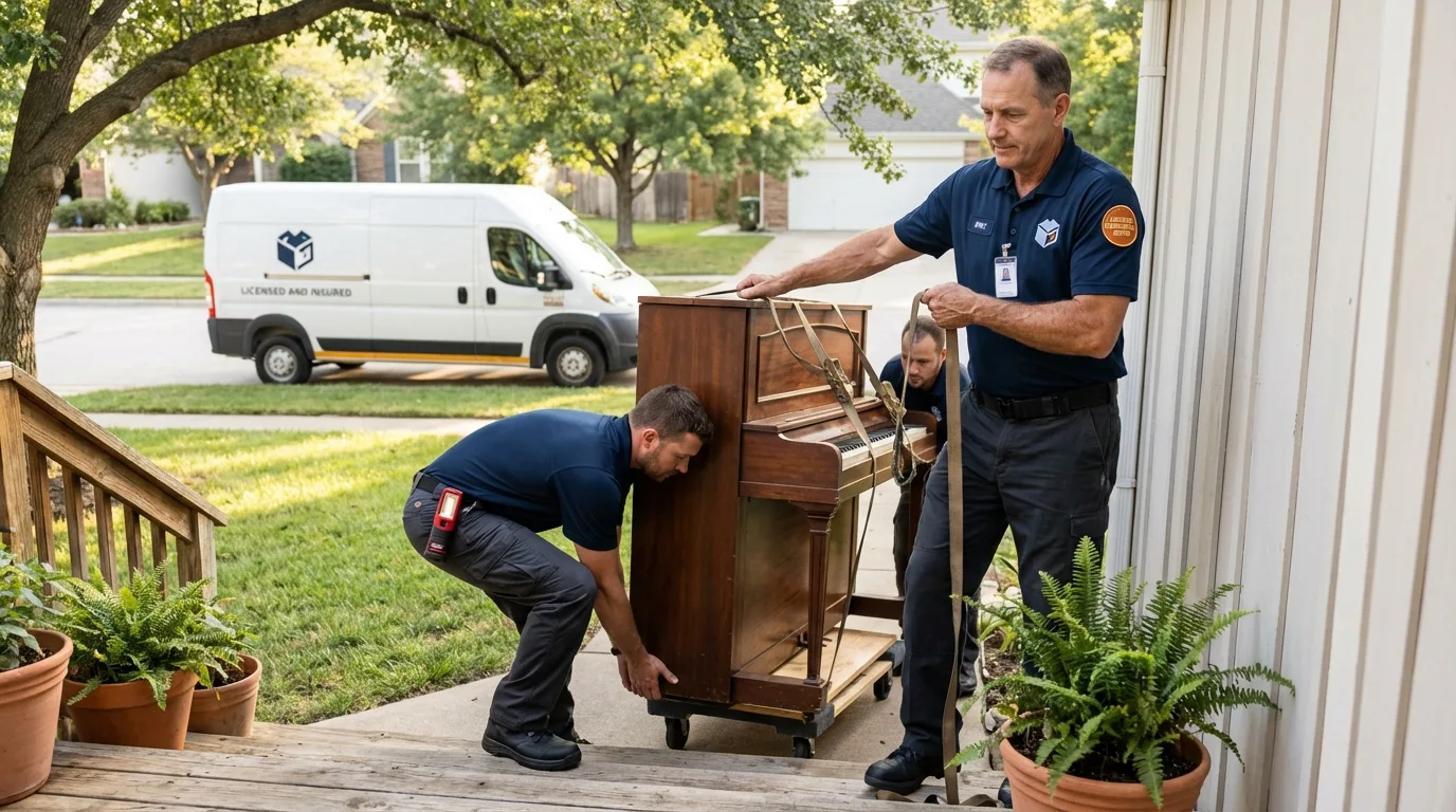 Licensed piano movers securing grand piano in Centralia, WA
